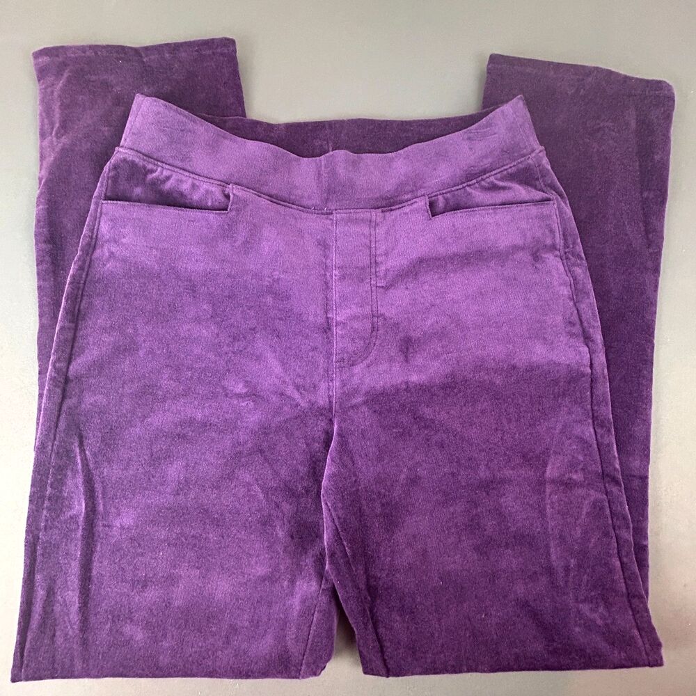 Denim + Company Purple Stretch Velvet Pull On Elastic Waist Dress Pants Sz S NEW